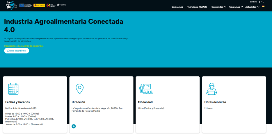 INDUSTRIA AGROALIMENTARIA CONECTADA 4.0 (del 4 al 6 de diciembre de 2025) - Inscripciones abiertas hasta el 26 de noviembre